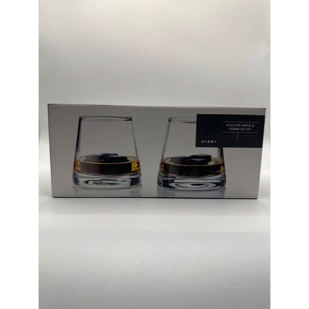 Viski Glacier Rock Tumbler Set of 2 Rocks Glasses 6 Soapstone Cubes New Sealed